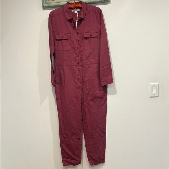 Outerknown organic cotton linen Women's Burgundy Jumpsuit coveralls medium new - Picture 7 of 7